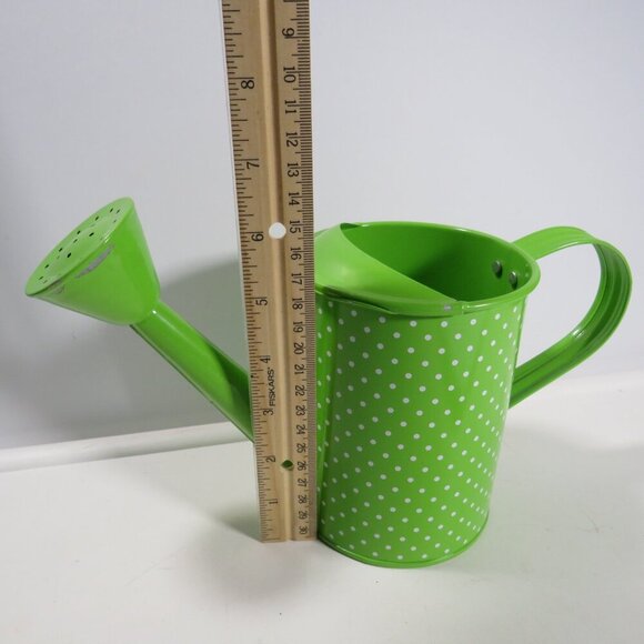 Lime Green Polka Dot Watering Can Metal Spring Decor Item - Picture 3 of 16